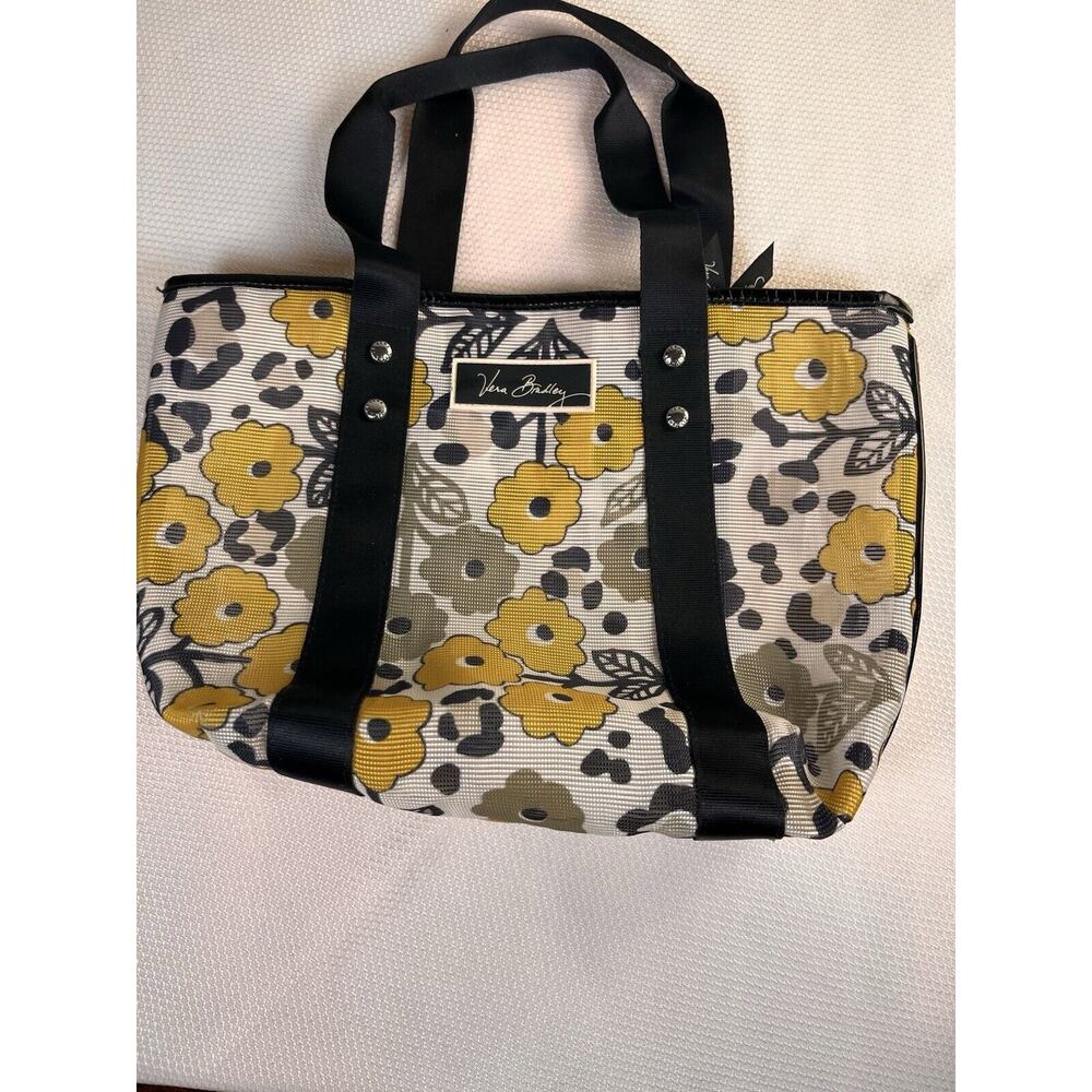 Vera Bradley Vinyl Tote Travel HandBag Black White Yellow 14x9